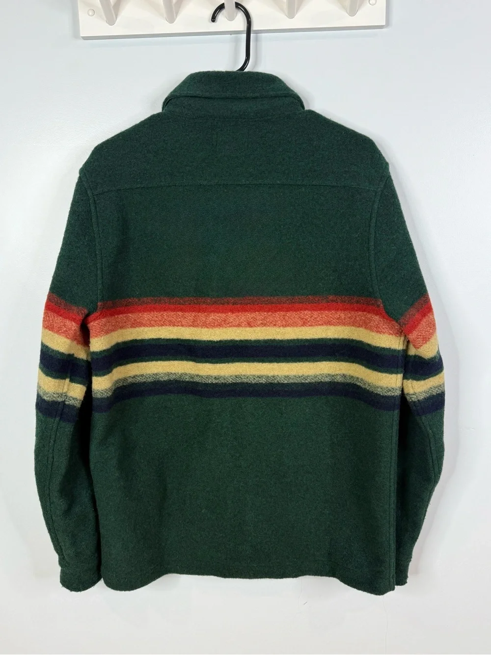 J.Crew Nordic Wool-Blend Blanket-Stripe Shirt Jacket Green Men’s Medium